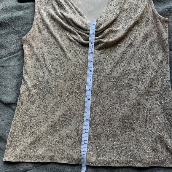 vintage 90s Alex Evenings tan & brown sparkly paisley cowl neck top size medium - Picture 7 of 7